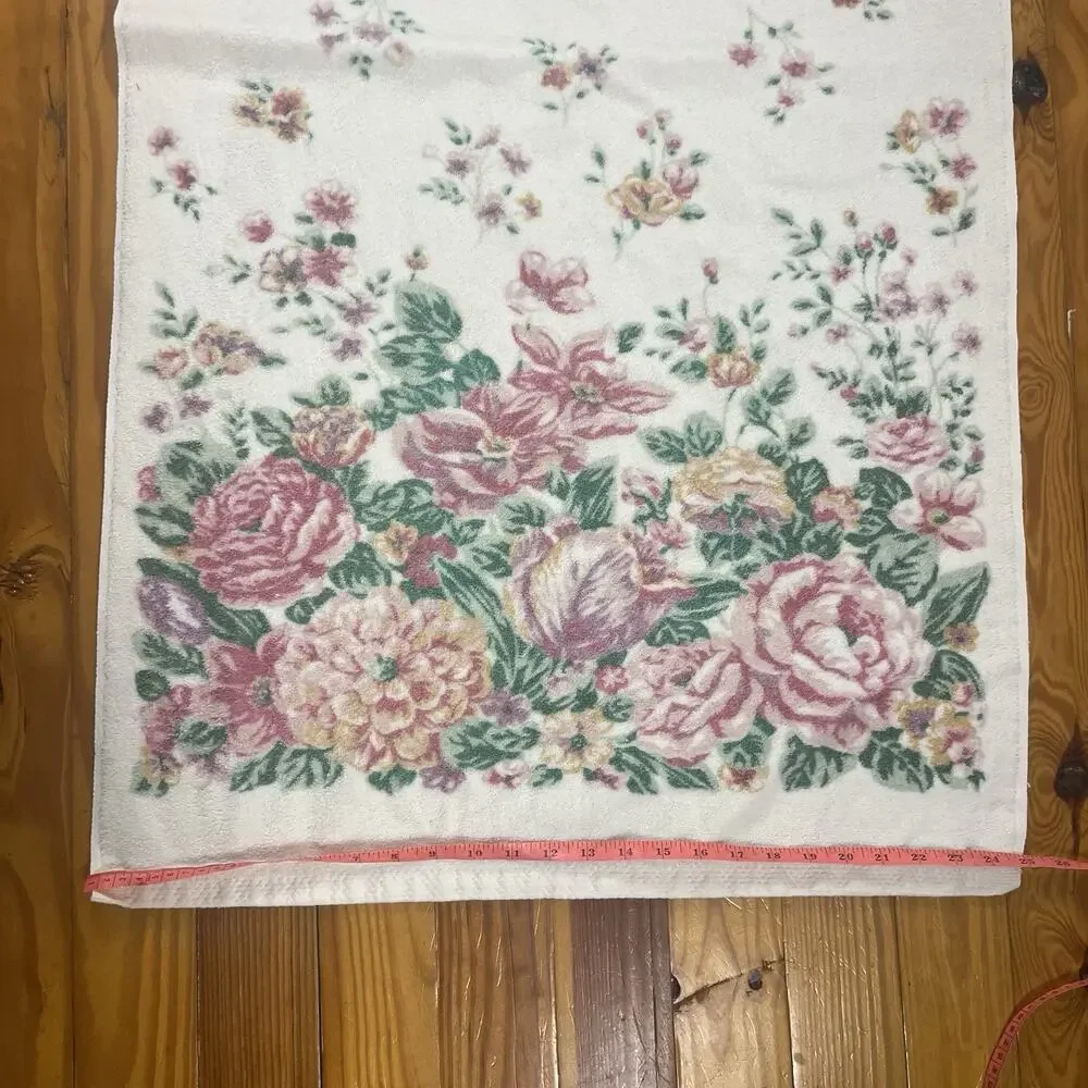 Vtg 80s Bibb Cabbage Rose Towel Set 3pc Cotton USA Floral Bath Hand Cottagecore